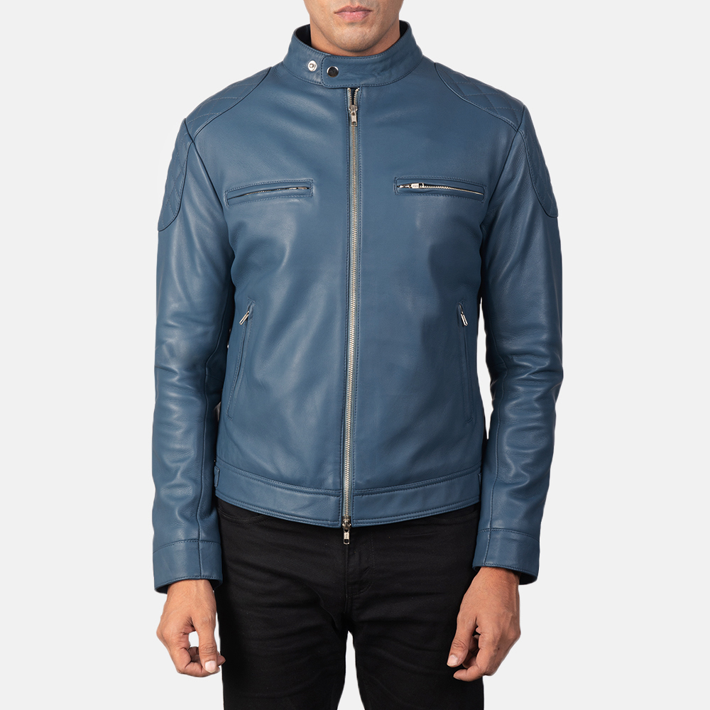 Gatsby Blue Leather Biker Jacket - Image 3