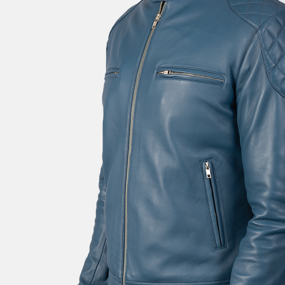 Gatsby Blue Leather Biker Jacket - Image 4