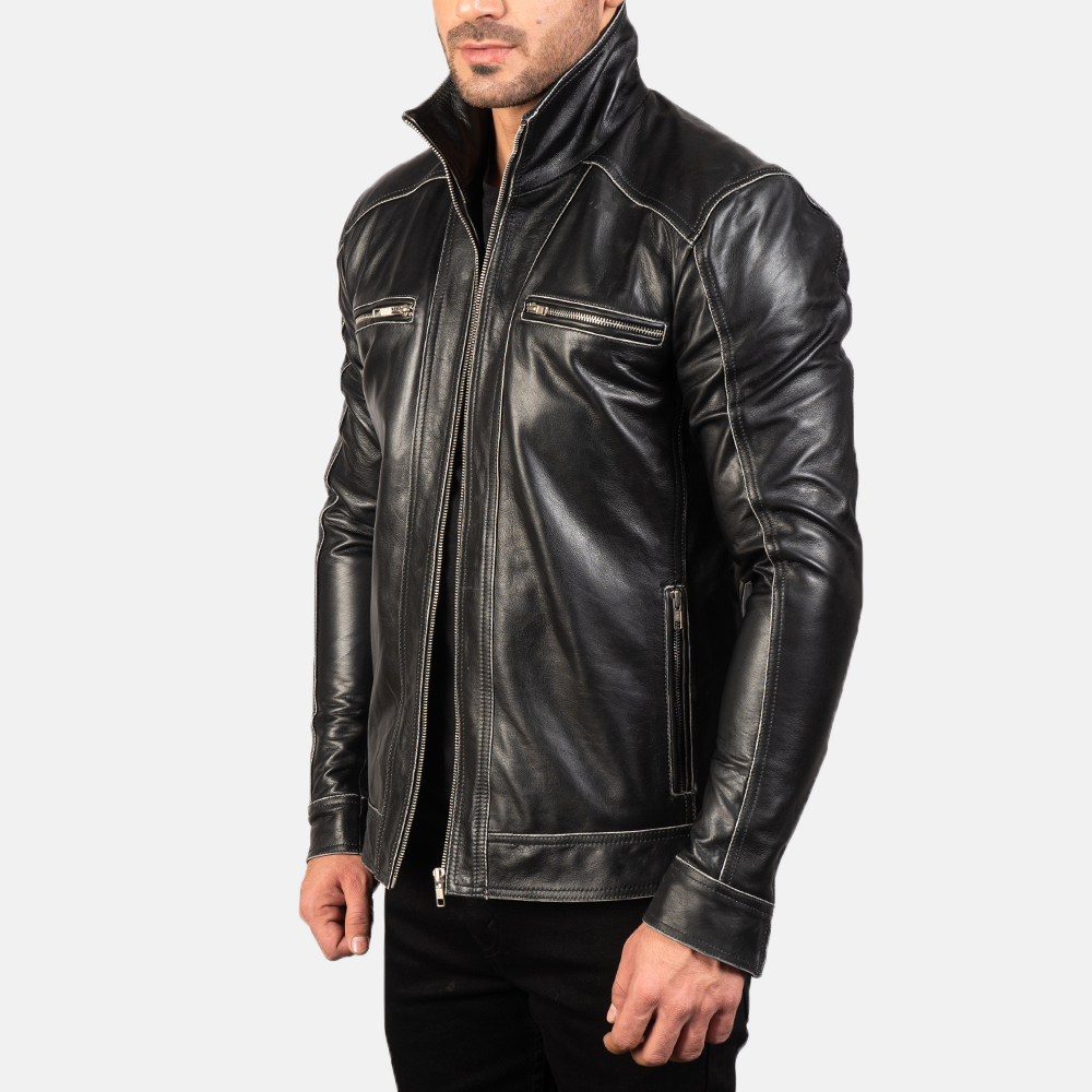 Hudson Black Leather Biker Jacket - Image 5