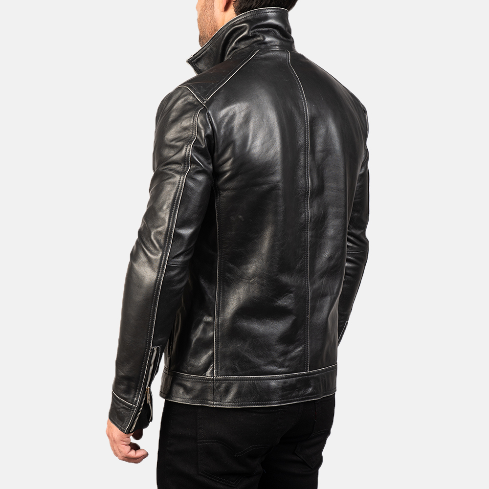 Hudson Black Leather Biker Jacket - Image 6