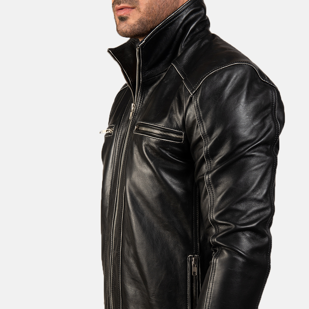 Hudson Black Leather Biker Jacket - Image 3