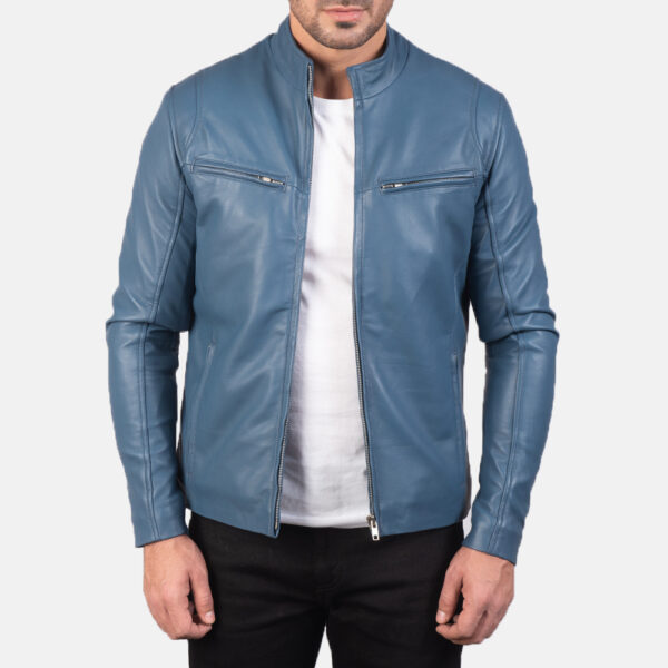 Ionic Blue Leather Biker Jacket - Image 2