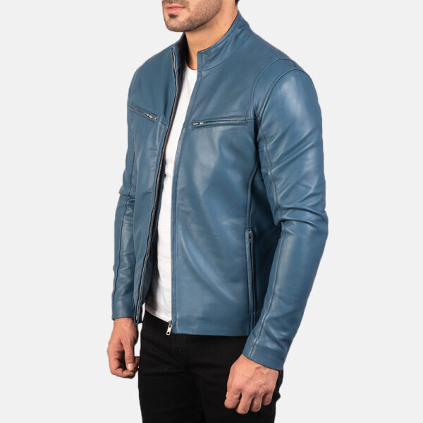 Ionic Blue Leather Biker Jacket - Image 3