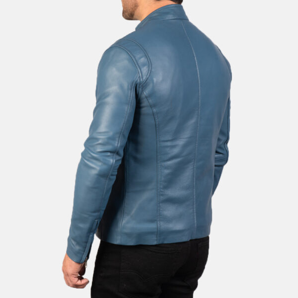 Ionic Blue Leather Biker Jacket - Image 4