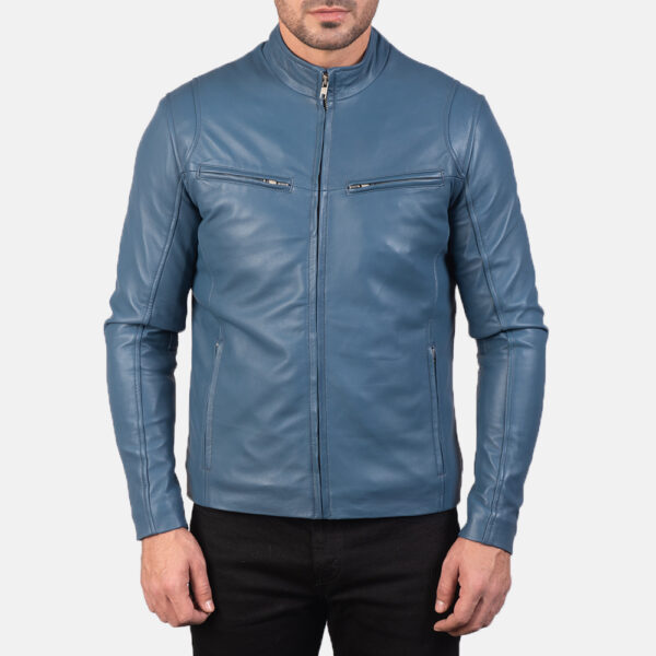 Ionic Blue Leather Biker Jacket - Image 5