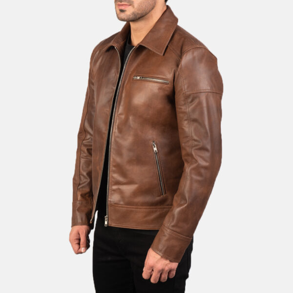 Lavendard Brown Leather Biker Jacket - Image 6