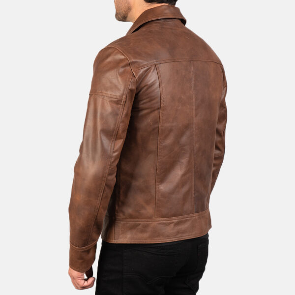 Lavendard Brown Leather Biker Jacket - Image 2