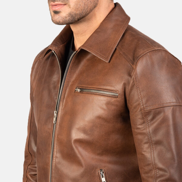 Lavendard Brown Leather Biker Jacket - Image 4