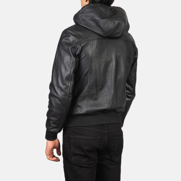 Nintenzo Black Hooded Leather Bomber Jacket - Image 2