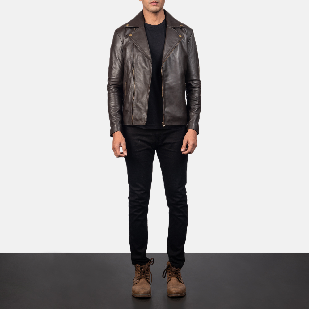 Noah Brown Leather Biker Jacket - Image 4