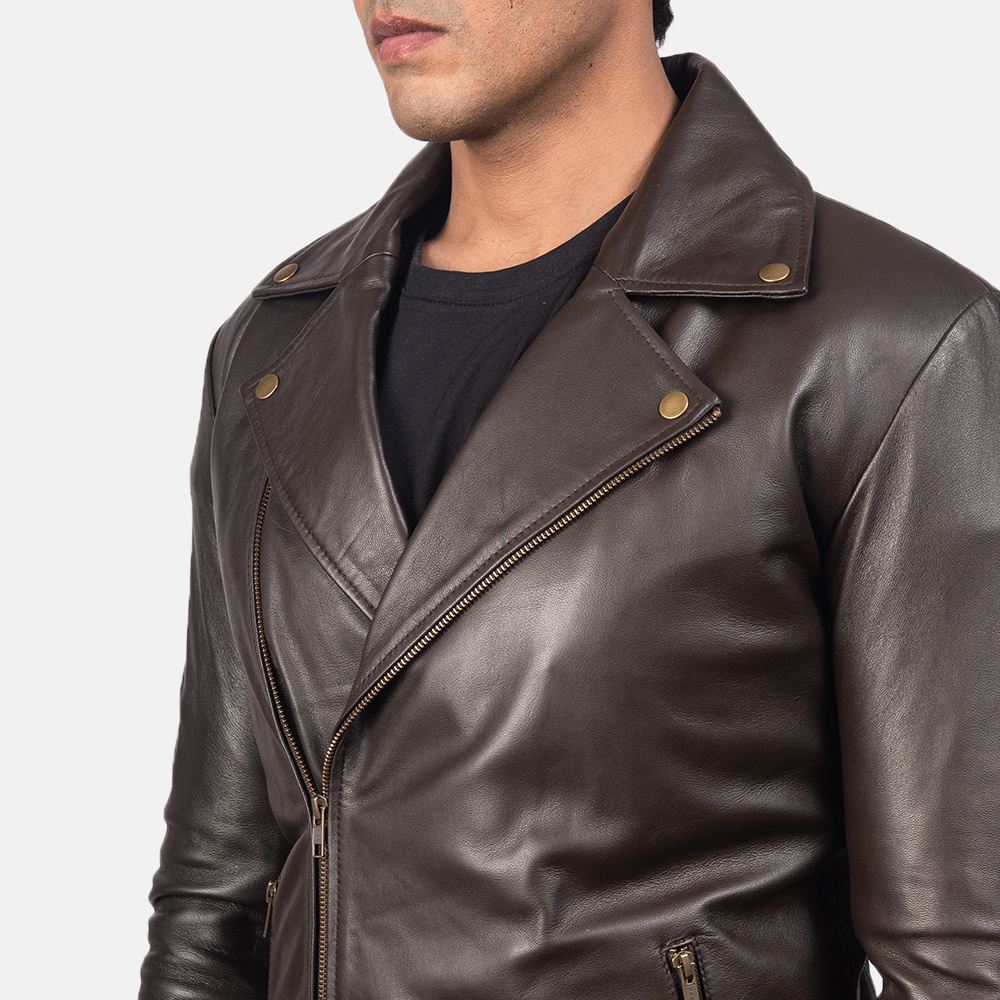 Noah Brown Leather Biker Jacket - Image 3