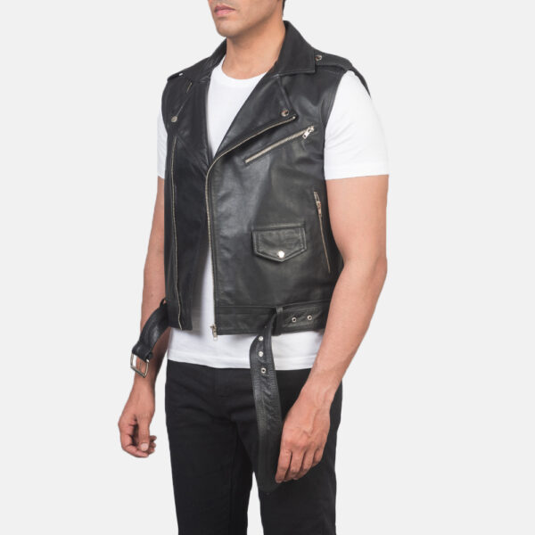 Sullivan Black Leather Biker Vest - Image 6