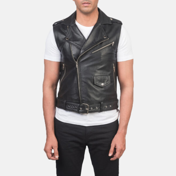 Sullivan Black Leather Biker Vest - Image 3