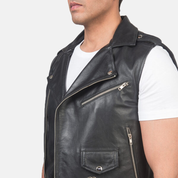 Sullivan Black Leather Biker Vest - Image 4