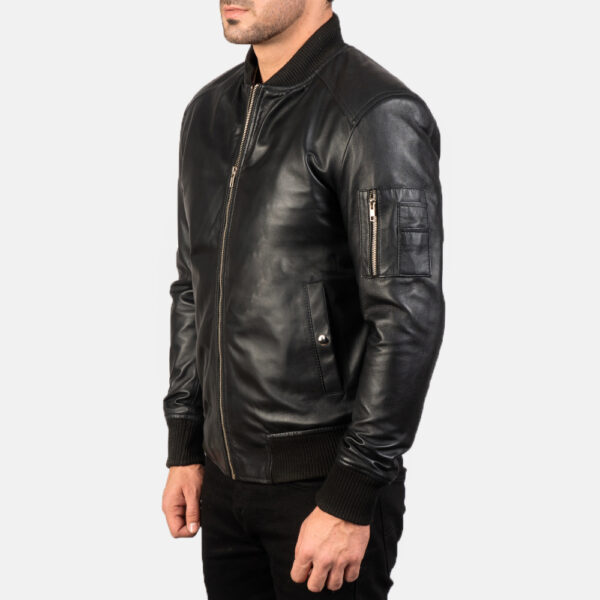 Bomia Ma-1 Black Leather Bomber Jacket - Image 6