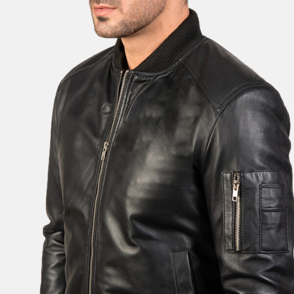 Bomia Ma-1 Black Leather Bomber Jacket - Image 3