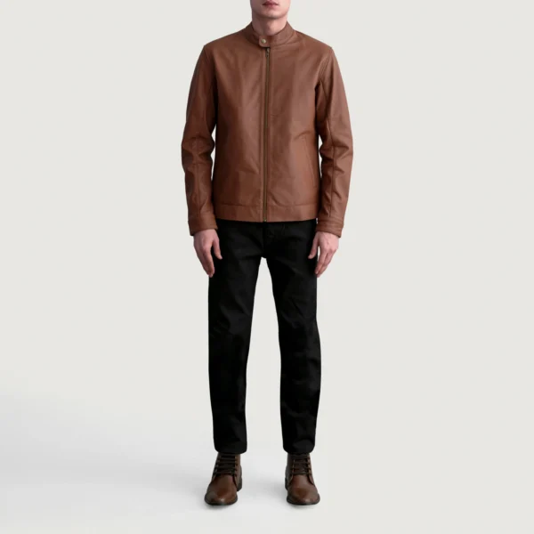 Zen Matte Brown Leather Biker Jacket - Image 5