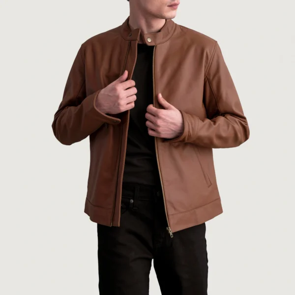 Zen Matte Brown Leather Biker Jacket - Image 6