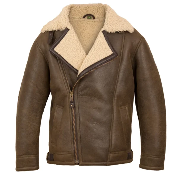 Men's Antique Shearling Sheepskin Leather Pilot Jacket - Image 2