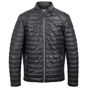 Roman Men's Grey Puffer Leather Jacket