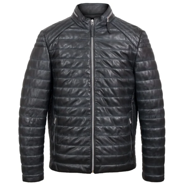 Roman Men's Grey Puffer Leather Jacket