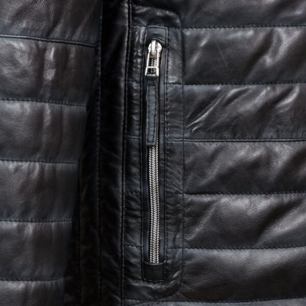 Roman Men's Grey Puffer Leather Jacket - Image 4