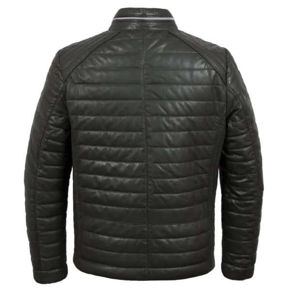 Roman Men's Olive Puffer Leather Jacket - Image 2