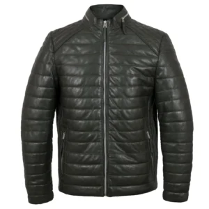 Roman Men's Olive Puffer Leather Jacket