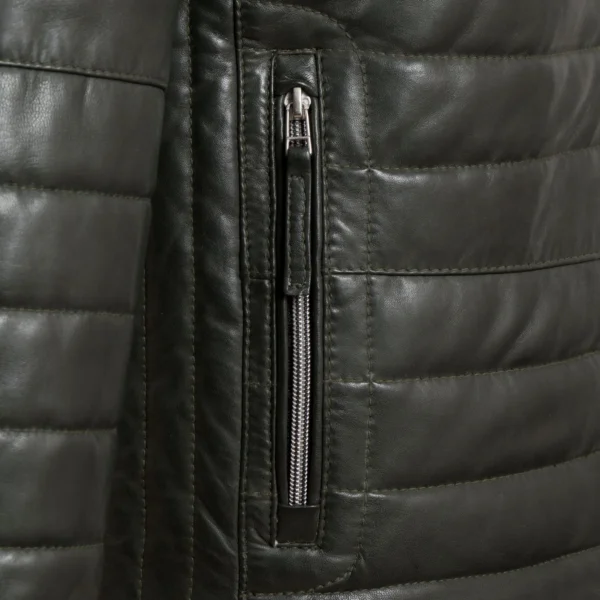 Roman Men's Olive Puffer Leather Jacket - Image 4