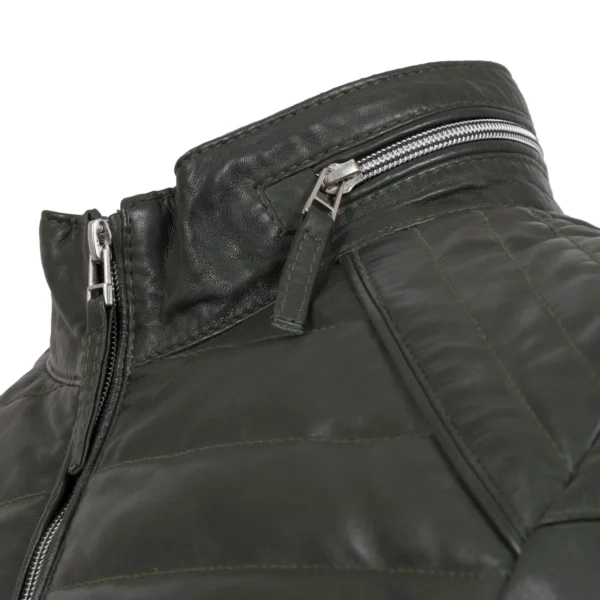 Roman Men's Olive Puffer Leather Jacket - Image 5