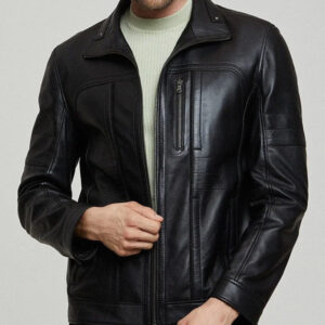 Men's Black Zippered Accents Leather Biker Jacket