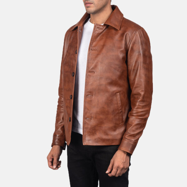 Waffle Brown Leather Jacket - Image 6