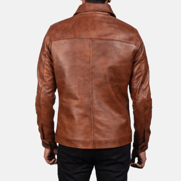 Waffle Brown Leather Jacket - Image 2