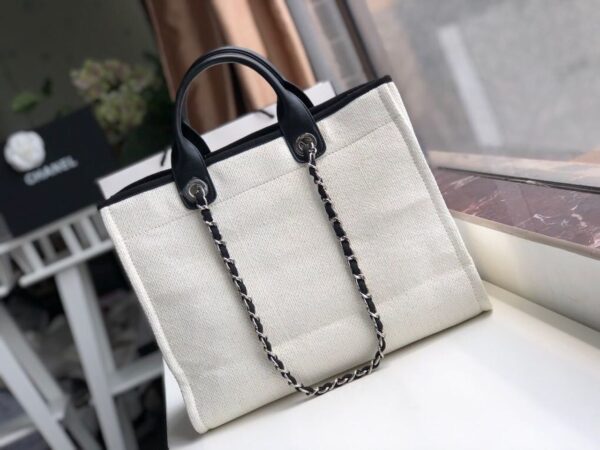 Chanel Deauville Tote 38cm Twill Canvas Bag Fall/Winter Collection White/Black - Image 3