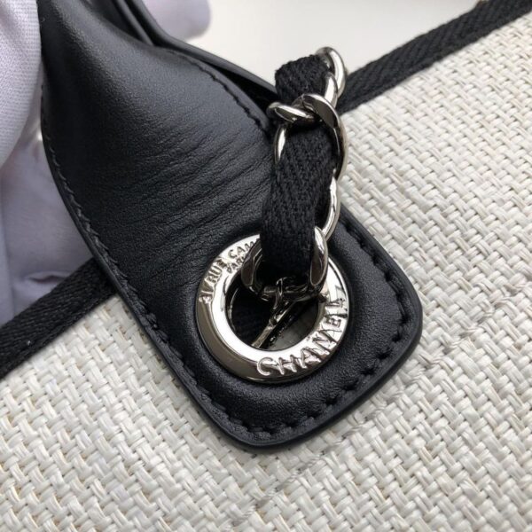 Chanel Deauville Tote 38cm Twill Canvas Bag Fall/Winter Collection White/Black - Image 6
