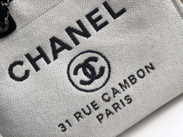 Chanel Deauville Tote 38cm Twill Canvas Bag Fall/Winter Collection White/Black - Image 7