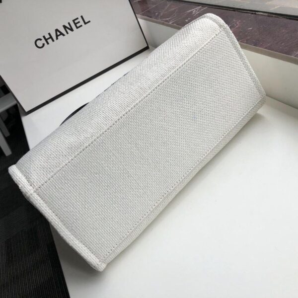 Chanel Deauville Tote 38cm Twill Canvas Bag Fall/Winter Collection White/Black - Image 9
