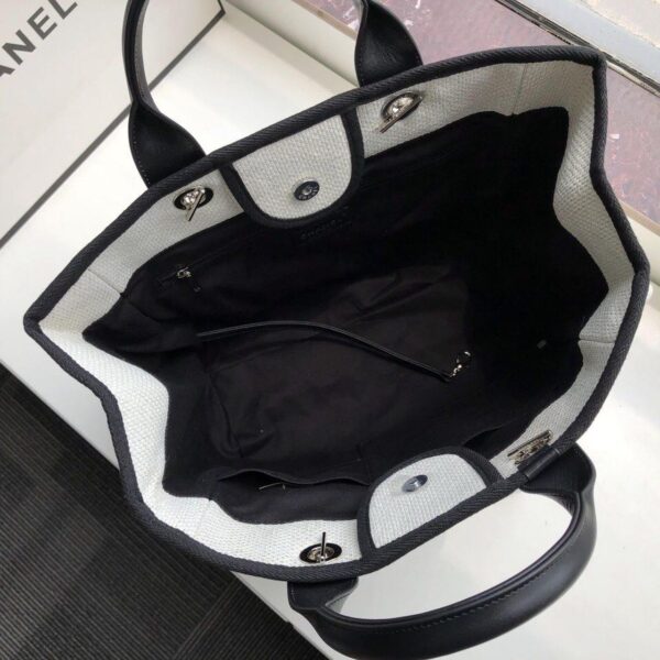 Chanel Deauville Tote 38cm Twill Canvas Bag Fall/Winter Collection White/Black - Image 8