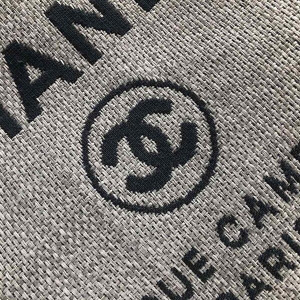 Chanel Deauville Tote 38cm Raffia Canvas Bag Fall/Winter Collection Light Grey/Black - Image 5