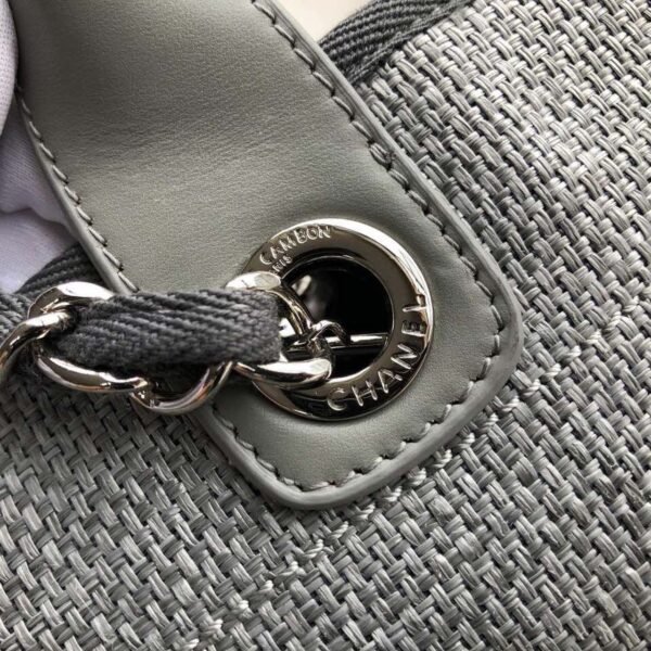 Chanel Deauville Tote 38cm Raffia Canvas Bag Fall/Winter Collection Light Grey/Black - Image 6