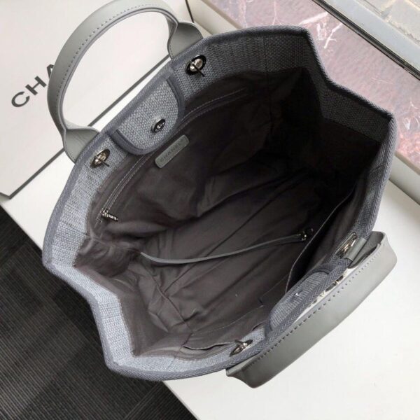 Chanel Deauville Tote 38cm Raffia Canvas Bag Fall/Winter Collection Light Grey/Black - Image 8