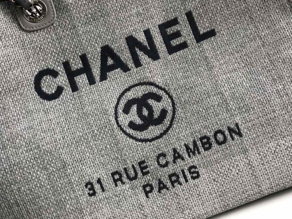 Chanel Deauville Tote 38cm Raffia Canvas Bag Fall/Winter Collection Light Grey/Black - Image 9