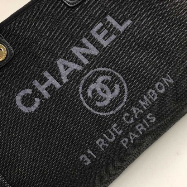 Chanel Deauville Tote 38cm Raffia Canvas Bag Fall/Winter Collection Black/Grey - Image 6