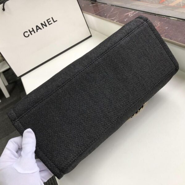 Chanel Deauville Tote 38cm Raffia Canvas Bag Fall/Winter Collection Black/Grey - Image 8