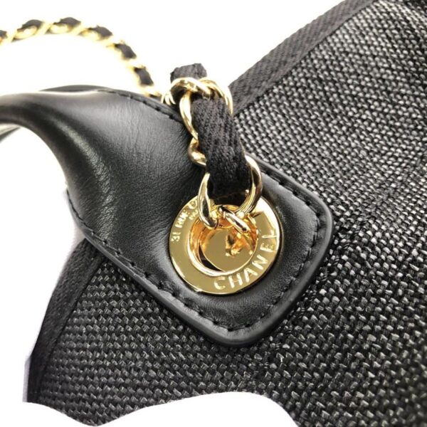 Chanel Deauville Tote 38cm Raffia Canvas Bag Fall/Winter Collection Black/Grey - Image 10