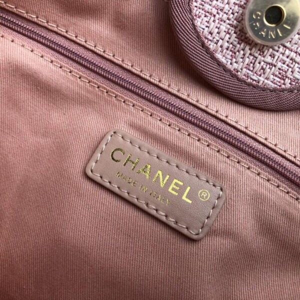 Chanel Deauville Tote 38cm Raffia Canvas Bag Fall/Winter Collection Dusty Pink/White - Image 8