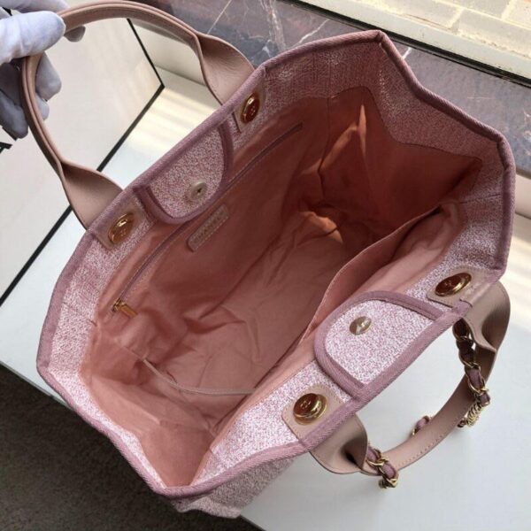 Chanel Deauville Tote 38cm Raffia Canvas Bag Fall/Winter Collection Dusty Pink/White - Image 6