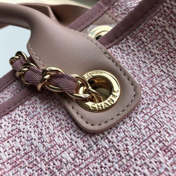 Chanel Deauville Tote 38cm Raffia Canvas Bag Fall/Winter Collection Dusty Pink/White - Image 10