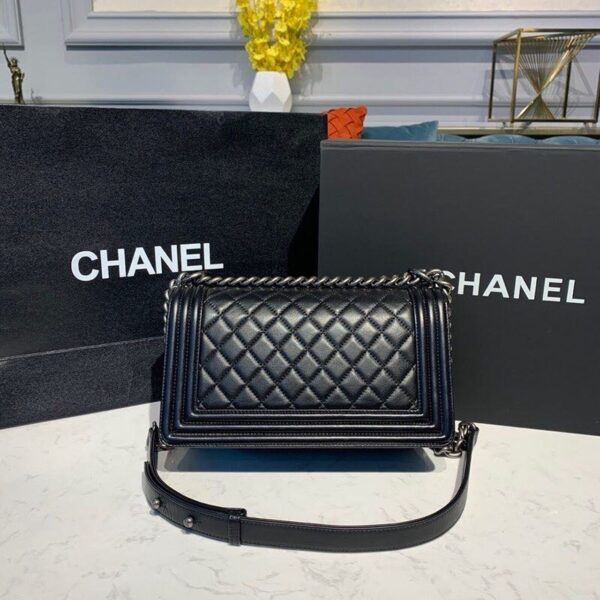Chanel Quilted Boy Bag 25cm Lambskin Leather Antique Silver Hardware Fall/Winter Act 1 Collection Black - Image 5