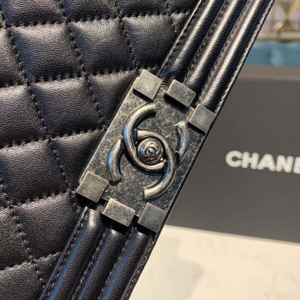 Chanel Quilted Boy Bag 25cm Lambskin Leather Antique Silver Hardware Fall/Winter Act 1 Collection Black - Image 9